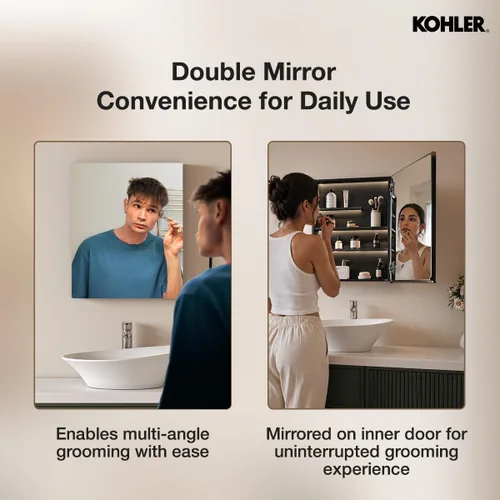 Miniatura 7 de Kohler 81145-DA1 Maxstow - Gabinete de medicinas sin marco para el baño, montaje en superficie, 20 pulgadas de ancho x 24 pulgadas de alto, aluminio