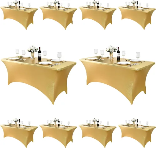 Miniatura 21 de Paquete de 2 Cubiertas de Mesa de Spandex de 4 pies para Mesas Plegables Rectangulares - Manteles Elásticos Ajustados Resistentes a las Arrugas