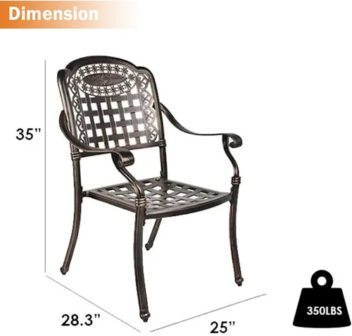 Miniatura 3 de LEISU Silla de comedor de aluminio fundido de 2 piezas, sillas de bistró para el hogar, patio, jardín, terraza (2 sillas de perlas orientales)