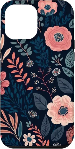 Miniatura 25 de Boho Navy Blue and Pink Floral Botanical Pattern Flower Art Case for iPhone 17