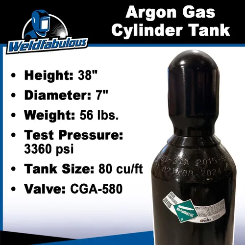 Miniatura 3 de Tanque Cilindro de Gas Argón 100% para Soldadura 80 cu/ft CGA 580 - LLENO
