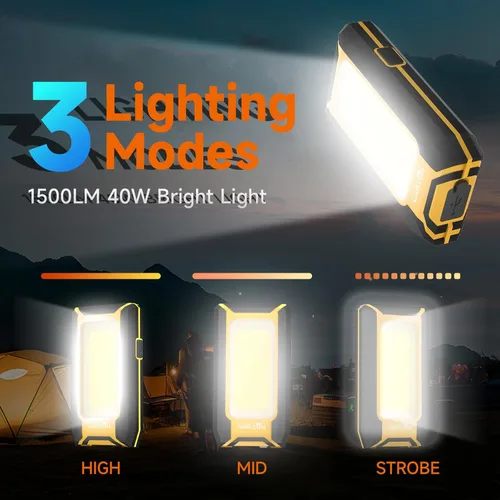 Miniatura 2 de WARSUN Luz de trabajo recargable LED de 2 piezas, luces de trabajo portátiles COB magnéticas, 40 W 1500 lúmenes, gancho colgante de metal, 3 modos