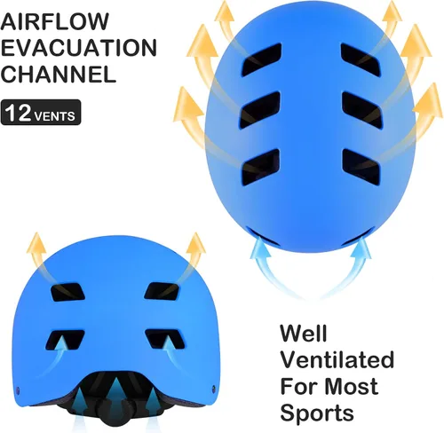 Miniatura 3 de Casco de bicicleta para niños de Banzk, para edades 3-5-8-14+, para niñas y niños, casco con rodilleras, coderas y muñequeras, ventilación, #4 Azul