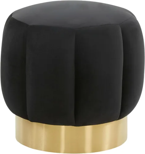 Miniatura 5 de SAFAVIEH Couture Collection Maxine Glam - Otomana redonda tapizada de terciopelo negro/canal dorado para sala de estar, dormitorio, taburete