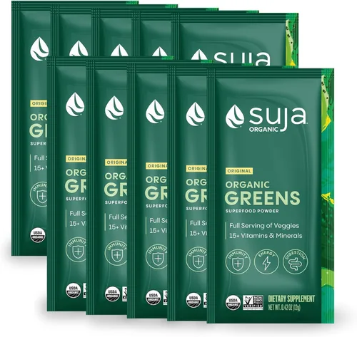 Suja Organic Greens - Mezcla probiótica en polvo, espirulina, bebida diaria de superalimentos o mezcla de batidos para apoyo inmunológico, digestión