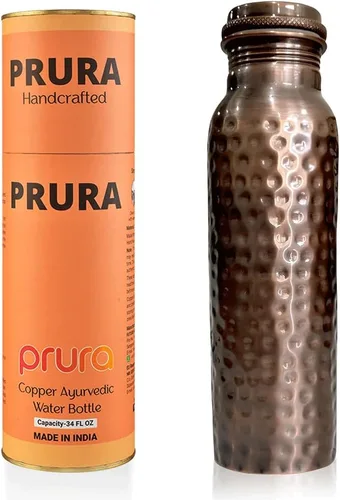 Miniatura 20 de Botella de agua de cobre con estampado puro, a prueba de fugas, recipiente de cobre ayurvédico para deportes, gimnasio, aire libre, yoga, beneficios