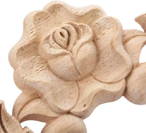 Miniatura 3 de MUXSAM Paquete de 4 calcomanías de rosas talladas de madera, sin pintar, para gabinete, cajón, pared, cabecero, espejo, banco, armario, etc.