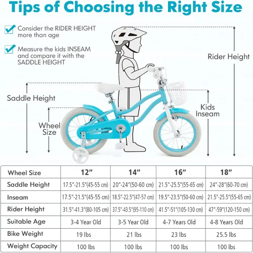Miniatura 6 de COSTWAY Bicicleta para niños de 12, 14, 16, 18 pulgadas, bicicleta para niños con ruedas de entrenamiento, frenos de mano y posavasos, sillín