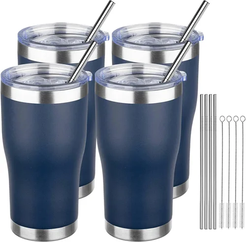 Miniatura 23 de MEZMUT - Paquete de 4 unidades de vaso de café aislado de 20 onzas con tapa y popote, vaso de viaje de acero inoxidable de doble pared