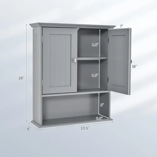 Miniatura 3 de Tangkula Armario de pared de baño, armario colgante de madera con puertas y estantes, gabinete de almacenamiento multiusos para aseo, cocina, sala