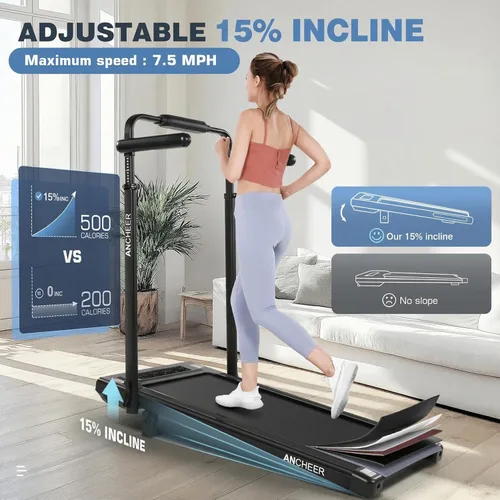 Miniatura 2 de Walking Pad Treadmill Desk with Handle Bar&Adjustable Height, 3.5HP Ultra-Quiet Under Desk Treadmill, 15% Incline, 7.5 MPH Speed, 450 LBS Capacity