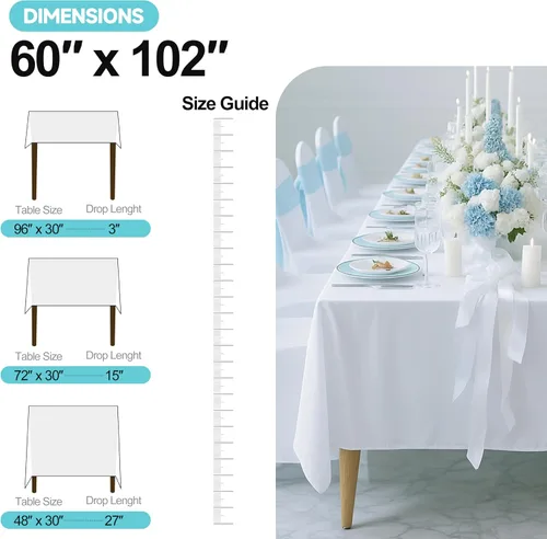 Miniatura 4 de EMART Paquete de 2 manteles rectangulares blancos de 60 x 102 pulgadas para mesas rectangulares de 4 a 6 pies, lavables, mantel de tela de poliéster