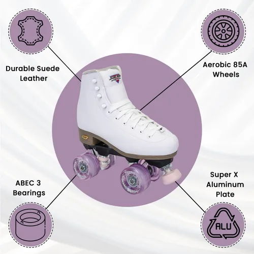 Miniatura 4 de Sure-Grip Fame White - Patines unisex para exteriores con ruedas de movimiento rosa, bota vegana con forro de microfibra, placas de nailon