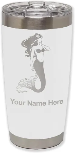 Miniatura 31 de LaserGram Vaso aislado al vacío de 20 onzas, sirena, grabado personalizado incluido (negro)