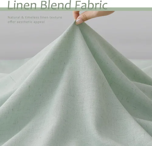 Miniatura 5 de Aersas Aqua Green Linen Curtains 84 Inches Long 2 Panels Set Back Tab Rod Pocket Living Room Curtain Farmhouse Rustic Light Filtering Hook Drapes