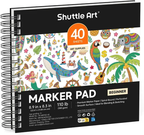 Miniatura 12 de Shuttle Art Almohadilla de Marcadores, Cuaderno de Bocetos Cuadrado Portátil de 8.3”x8.9”, 80 Hojas de Papel para Dibujo con Marcadores, Papel