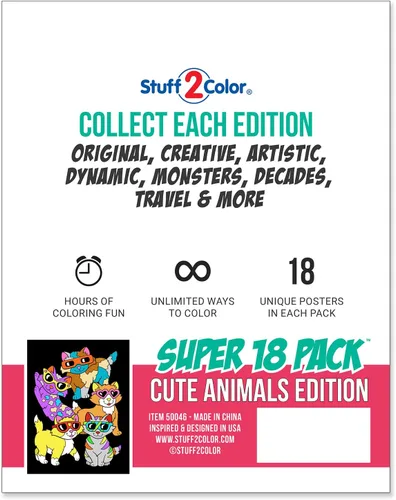 Miniatura 5 de Paquete de 18 pósteres para colorear difusos (edición de animales lindos), kit de arte y manualidades para niños, niñas y niños, perfecto para niños