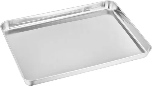 TeamFar Bandeja para horno tostador, bandeja de horno tostador de acero inoxidable, bandeja de cuarto de hoja, 12.4 x 9.7 x 1 pulgadas, no tóxica y