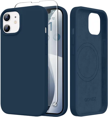 Miniatura 249 de GONEZ Funda de silicona para iPhone 14 Pro Max, compatible con MagSafe, con protector de pantalla + protector de lente de cámara, silicona líquida a