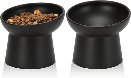 YauYik Cuencos elevados de cerámica para gatos, juego de cuencos elevados inclinados para comida y agua, plato de alimentación de mascotas sin