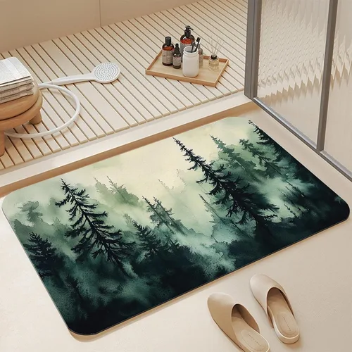 Miniatura 9 de Alfombras de baño de diatomáceas, bonita decoración de baño de gatos, alfombra de baño antideslizante con flores rosadas, de secado rápido, fácil