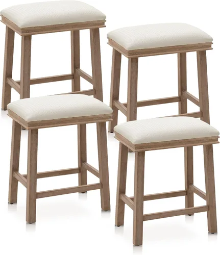 Miniatura 9 de Taburete de bar gris de madera maciza para encimera de cocina, taburete de bar con asiento de cuero sintético, taburete tapizado para isla de 34 a