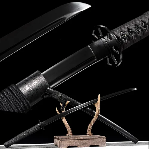 Espada Katana samurái japonesa negra de 41 pulgadas, acero plegado de Damasco funcional