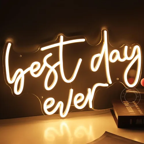Miniatura 2 de SYLHOME Letrero con luz LED de neón con el texto en inglés "Best Day Ever", para dormitorio, sala de estar, bar, club, cueva de bebé, decoración