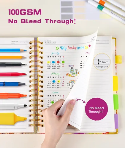 Miniatura 5 de Cuadernos en espiral de 8.5 x 11 pulgadas para trabajar con pestañas divisorias extraíbles, 300 páginas, cuaderno de 5 materias con rayas