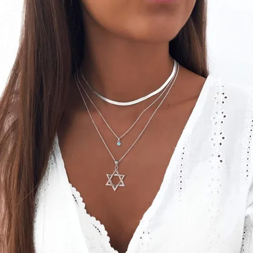 Miniatura 118 de U7 - Collar con Estrella de David para hombres y mujeres, dije hexagonal de acero inoxidable con cruz/piedra de rubí/collares clásicos judíos