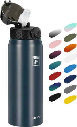 Miniatura 30 de Fanhaw Botella de agua de acero inoxidable aislada para niños de 20 onzas con tapa con popote, a prueba de fugas y antipolvo, botella de uso diario
