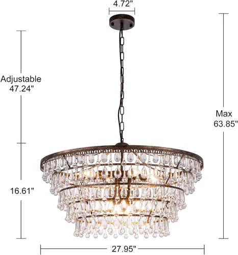 Miniatura 3 de Wellmet - Candelabro de cristal de estilo granja, 5 niveles, lámparas de luz de cristal colgantes, modernas, de bronce, para techo, lámparas