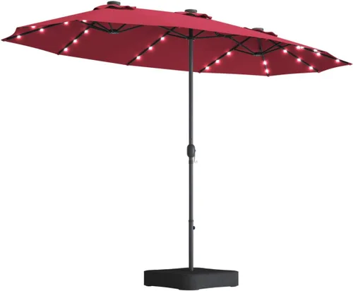 Tangkula Sombrilla solar de patio de 15 pies con base, sombrilla individual extragrande de doble cara para exteriores con 36 luces LED y mango de