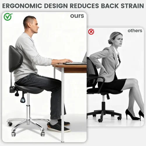 Miniatura 4 de FreSup Taburete de silla con soporte para el respaldo, silla ergonómica con ruedas, taburete giratorio de alta resistencia, silla con ruedas