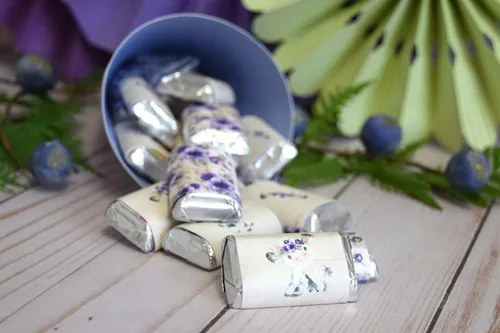 Miniatura 4 de Amanda Creation Acuarela Purple Cow Baby Shower Baby Shower Mini Chocolate Candy Bar Wrappers Wrappers Envoltura de 45 etiquetas envolventes de 1.4