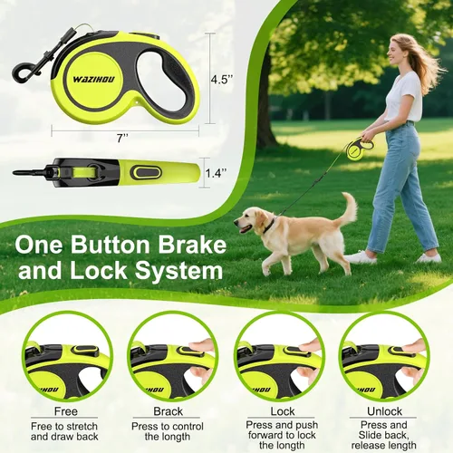 Miniatura 6 de Correa retráctil mejorada para perro de 16.4 pies – Correa retráctil reflectante resistente con agarre suave antideslizante – Bolsa desmontable