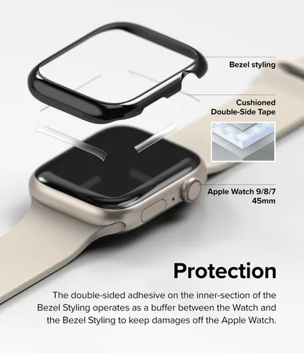 Miniatura 6 de Ringke Estilo de bisel [elegante marco de acero inoxidable] compatible con Apple Watch Series 9, 8, 7 (1.772 pulgadas), protector antiarañazos Negro