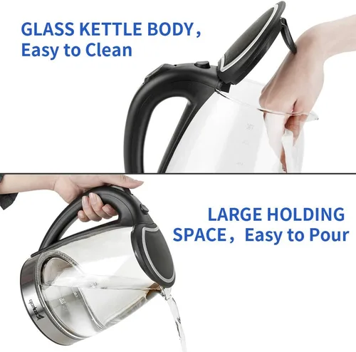 Miniatura 2 de Ochine Hervidor eléctrico de acero inoxidable, hervidor de café, calentador de agua caliente inalámbrico, 1500 W, hervir rápido con luz LED, apagado