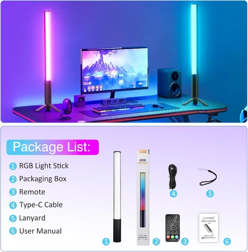 Miniatura 8 de Varita de luz LED RGB de 360° RGB para fotografía de estudio, luces de tubo alimentadas por batería, 12 efectos de iluminación, luz de cámara