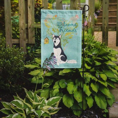 Miniatura 2 de Caroline's Treasures BB7594GF Bandera de jardín de Husky siberiano con texto en inglés "Welcome Friends" - Bandera decorativa para patio exterior