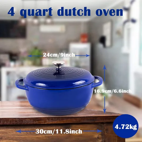 Miniatura 5 de Horno holandés de hierro fundido duradero con tapa, perfecto para hornear pan, cocinar y hervir sopa, multifuncional y fácil de limpiar, 4 cuartos