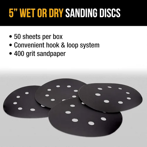 Miniatura 4 de Dura-Gold Discos de lijado en seco o húmedo de 5 pulgadas de 5 pulgadas, grano 400, caja de 50 unidades, discos de papel de lija de alto rendimiento