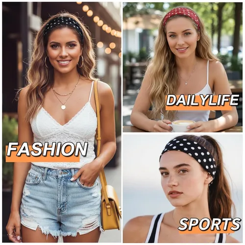 Miniatura 4 de TERSE Diademas para mujer, bandas de pelo de lunares de moda para yoga, entrenamiento, todos los días, bandas anchas y gruesas para la cabeza