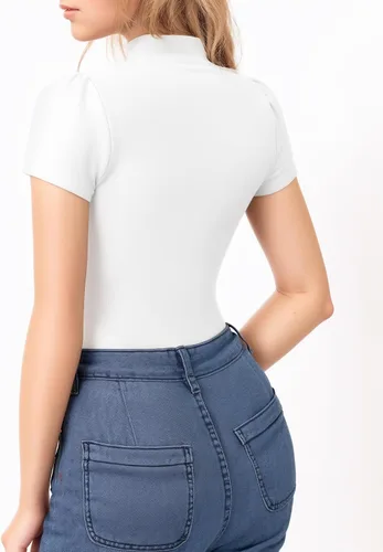 Miniatura 3 de MANGOPOP Camiseta ajustada de manga corta con cuello alto falso para mujer