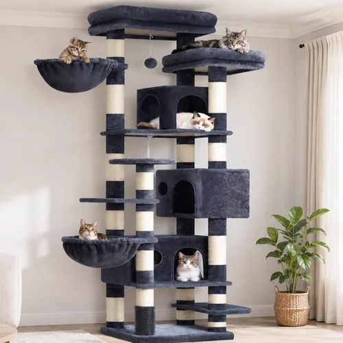 Miniatura 11 de Hey-brother Árbol de Gato, torre de gato de varios niveles XL de 74 pulgadas para gatos de interior con tres condominios para gatos, dos plataformas