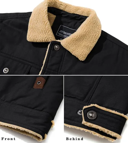 Miniatura 3 de EKLENTSON Chaqueta de invierno para hombre, gruesa y térmica, de algodón, con forro polar, abrigo de camionero con solapa, para trabajo, para hombre