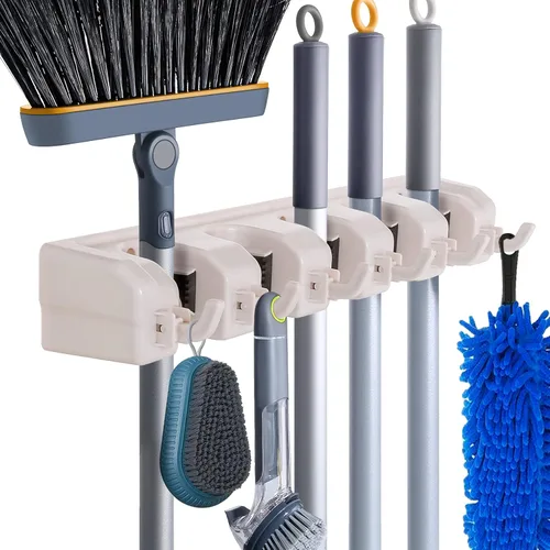 HYRIXDIRECT Soporte de pared para escoba, soporte para trapeador, organizador de herramientas de jardín, garaje, lavandería, organizaciones y
