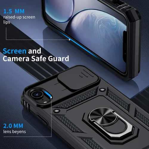 Miniatura 5 de Funda para iPhone XR, Funda para Teléfono iPhone XR con 2X Protectores de Pantalla HD + Cubierta Deslizante para Cámara, [Grado Militar] Funda