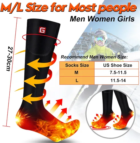 Miniatura 8 de Calcetines con calefacción con batería eléctrica recargable, para mujeres y hombres. Para invierno, esquí, deportes al aire libre. M/L Negro