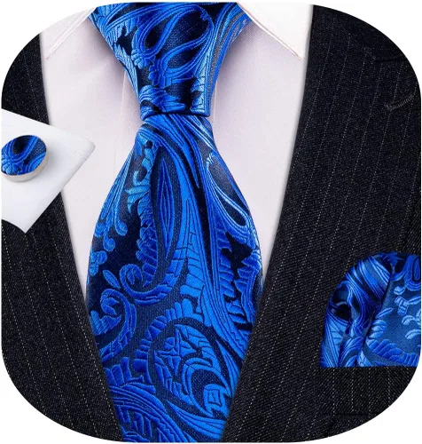 Miniatura 199 de Barry.Wang - Juego de corbata de seda para hombre, diseño de cachemira, pañuelo y gemelos de bolsillo